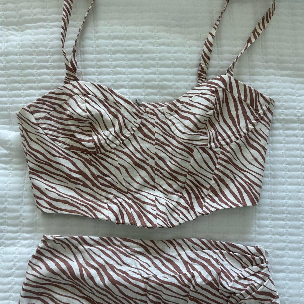 Zara Animal Print Linen Blend Corset Top + Skort (Matching set)